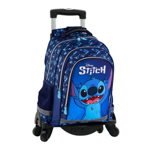 Stitch mochila primaria doble compartimento + carro con protección lateral y stoper frontal, 4 ruedas multidireccionales.