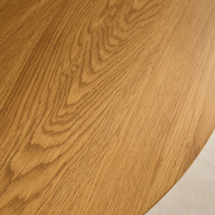 Table à manger ronde décor bois pieds métal noir 4 places AZYLIS