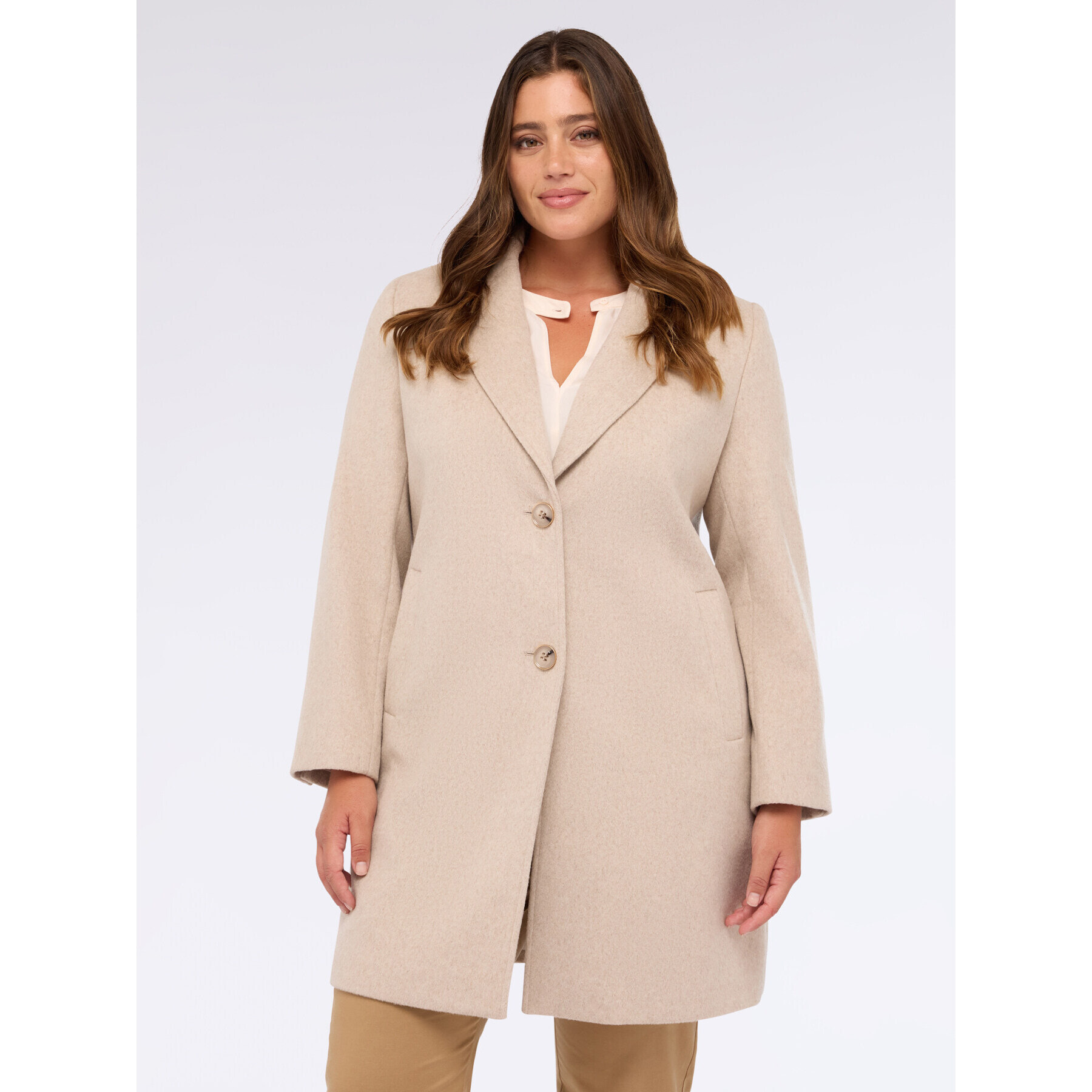 Fiorella Rubino - Cappotto misto lana con bottoni e collo a lancia - Beige