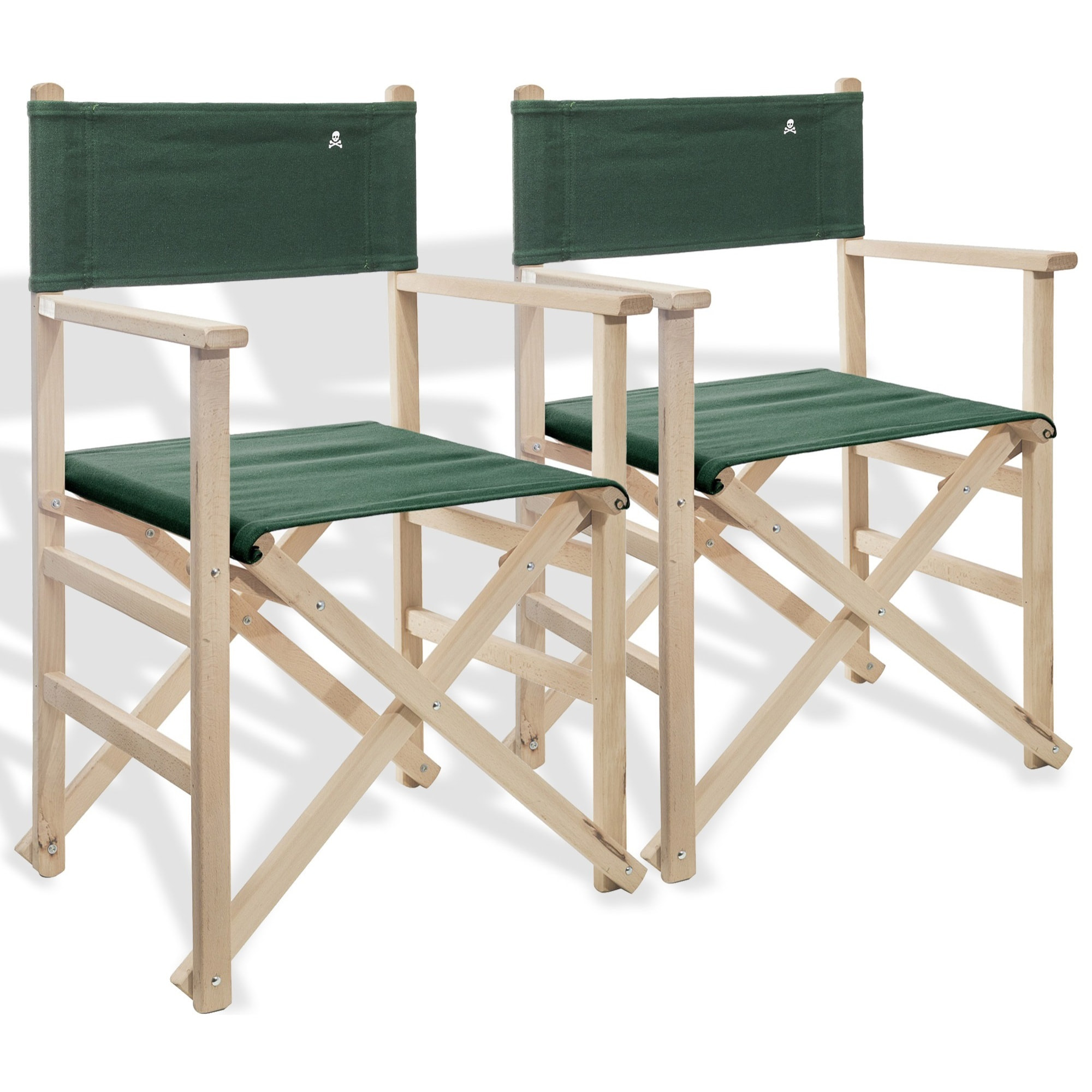 Set de 4 sillones director plegables estructura sin barniz y lona color verde oscuro