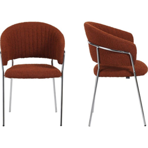 Lot de 2 chaises en tissu bouclé, piètement chromé - ISYA