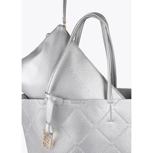 Shopper effetto pelle monogramma con logo ovale pendente