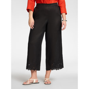 Elena Mirò - Pantaloni in lino con bordi ricamati - Nero
