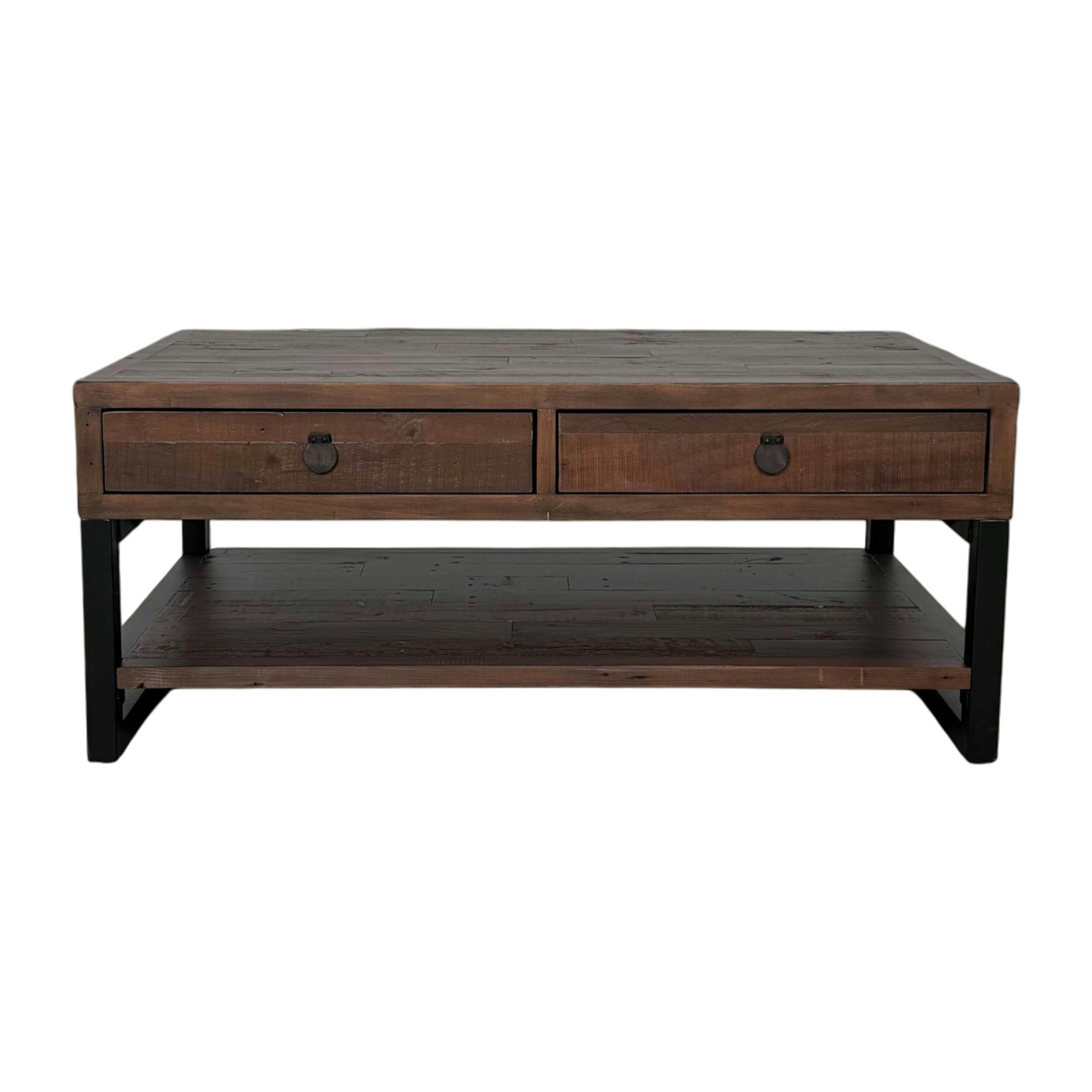 Table basse bois brun recyclé double plateau 2 tiroirs SAMOA