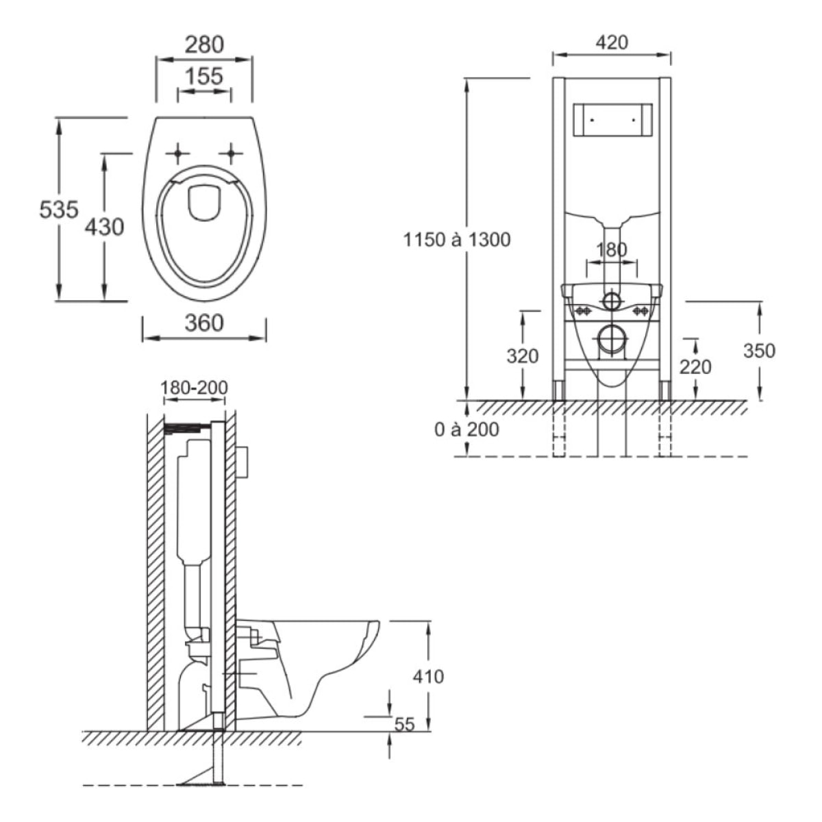 Pack WC suspendu sans bride Patio + porte balai Eo