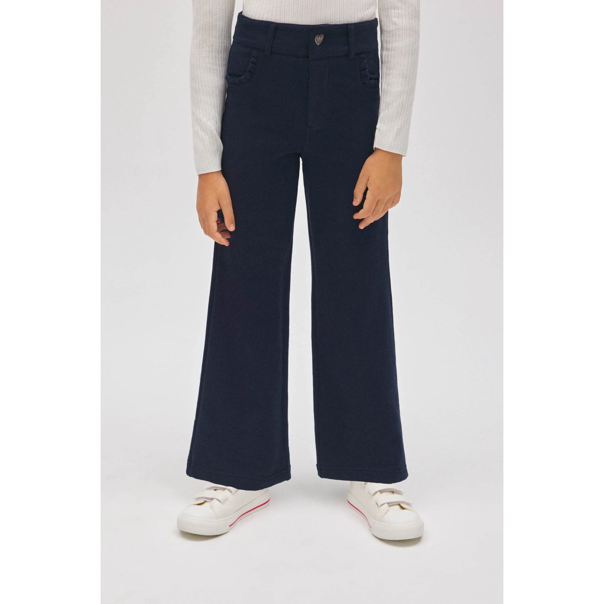 Pantaloni larghi da bambina con tasche blu navy
