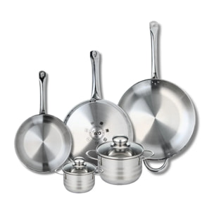 Ensemble de 3 Poêles de cuisson 24, 28 et 32 cm et 2 faitouts 12 et 16 cm Elo Profi Brillant