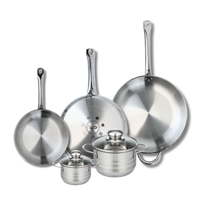 Ensemble de 3 Poêles de cuisson 24, 28 et 32 cm et 2 faitouts 12 et 16 cm Elo Profi Brillant