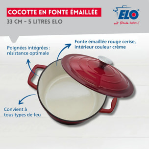 Cocotte en fonte émaillée 33 cm rouge cerise 5 L Elo