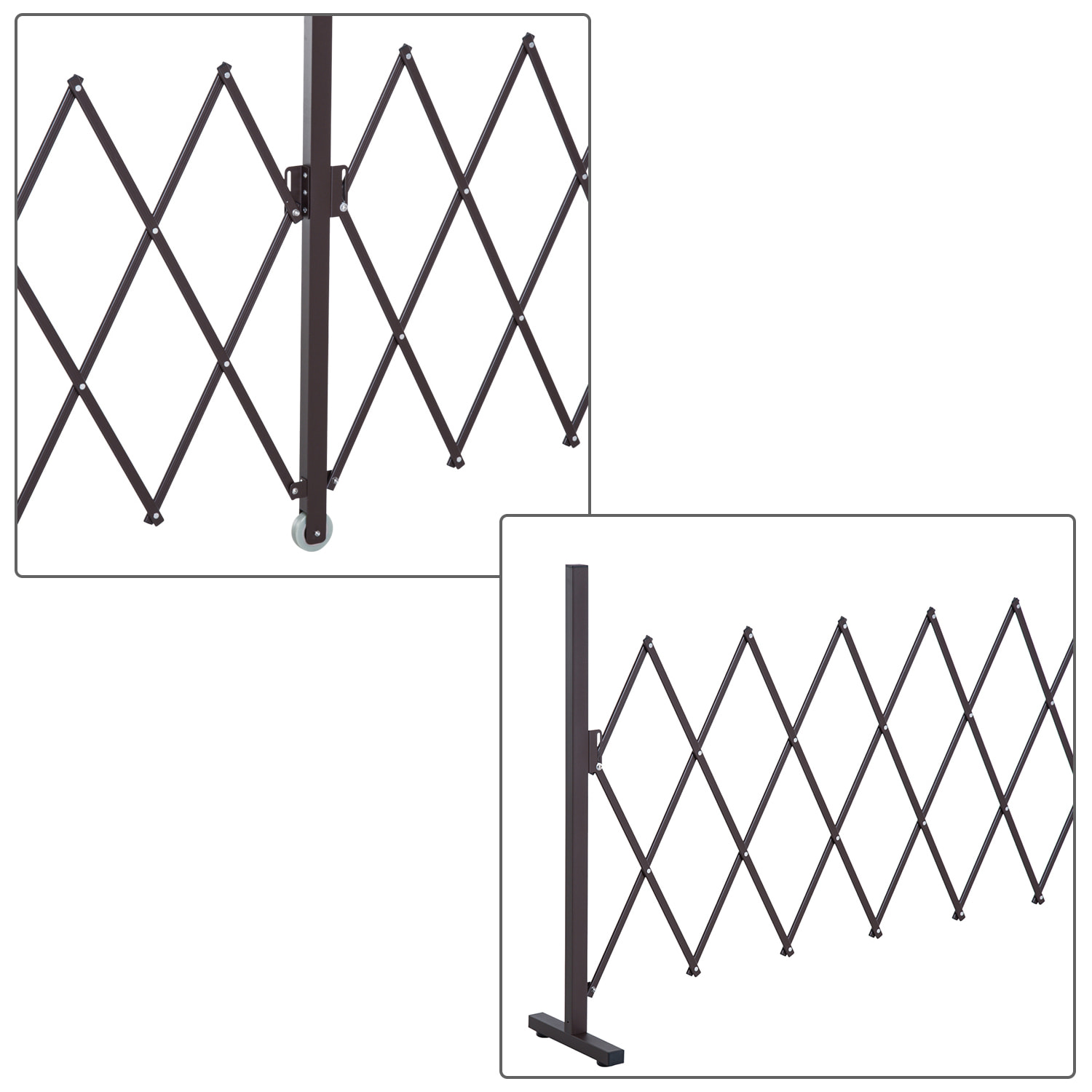 Barrière extensible rétractable barrière de sécurité avec roulette 405L x 31l x 104H cm alu métal chocolat