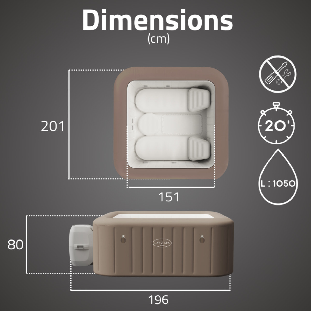 Bestway Spa gonflable carré Lay-Z-Spa Palma HydroJet Pro 5-7 personnes