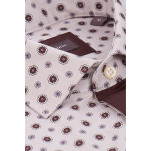 Camici Uomo Kent Popeline Fantasia Beige e Marrone