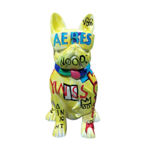 Statuette chien bulldog assis en résine avec graffiti H37cm - NINO 02