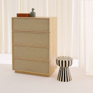 Commode de rangement décor bois et tissu 4 tiroirs KUBA