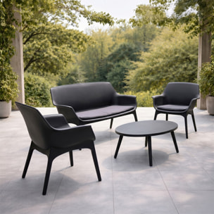 Salon de jardin 4 places gris anthracite avec table basse BUCA
