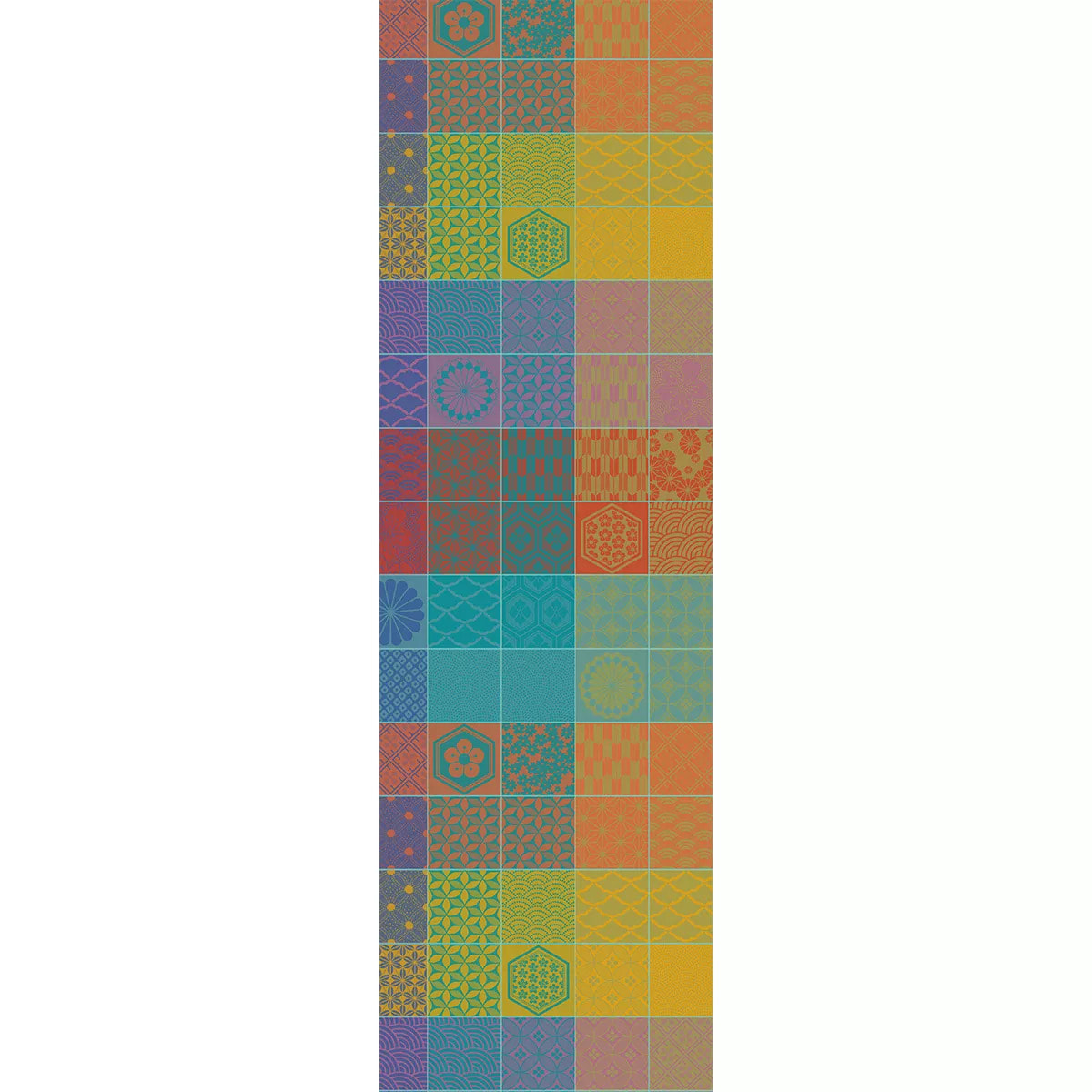 Chemin de table pur coton motif jacquard orange violet Mille hana floralies