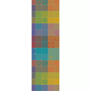Chemin de table pur coton motif jacquard orange violet Mille hana floralies