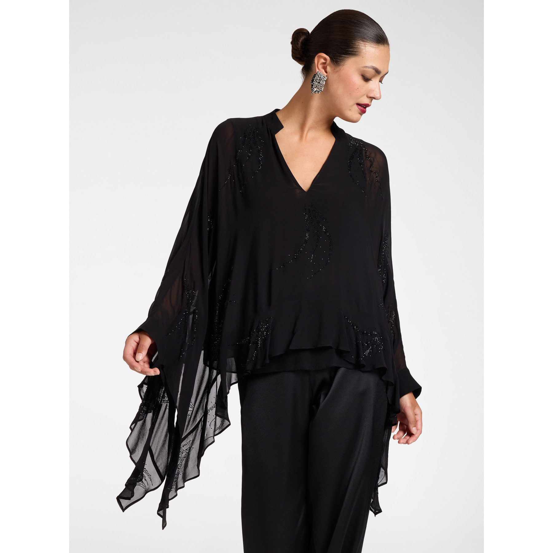 Elena Mirò - Blusa in georgette con paillettes - Nero