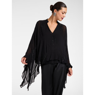 Elena Mirò - Blusa in georgette con paillettes - Nero