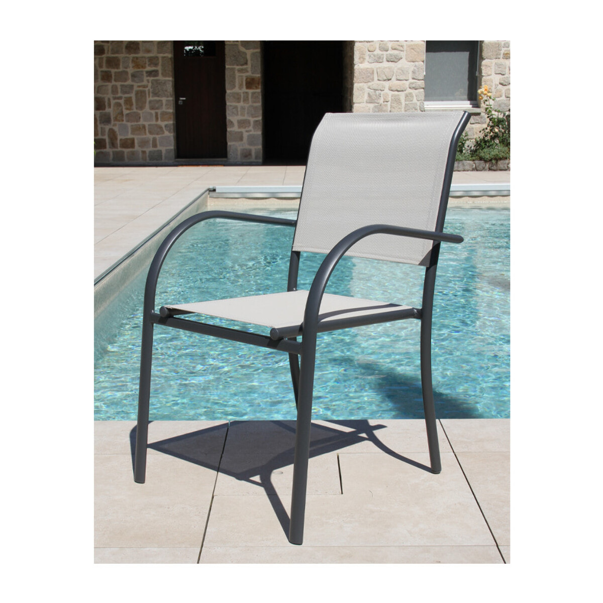 HONFLEUR BEZIERS - Ensemble table et chaises de jardin  - Gris anthracite et Lin