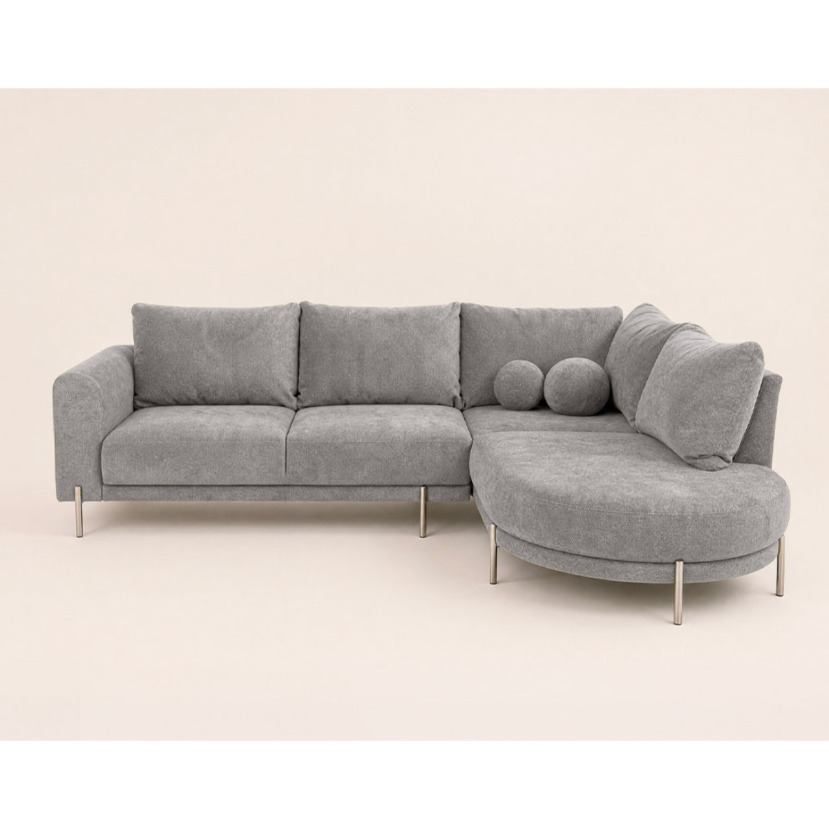 Gabin - Canapé d'angle droit 5 places en velours texturé - Gris clair
