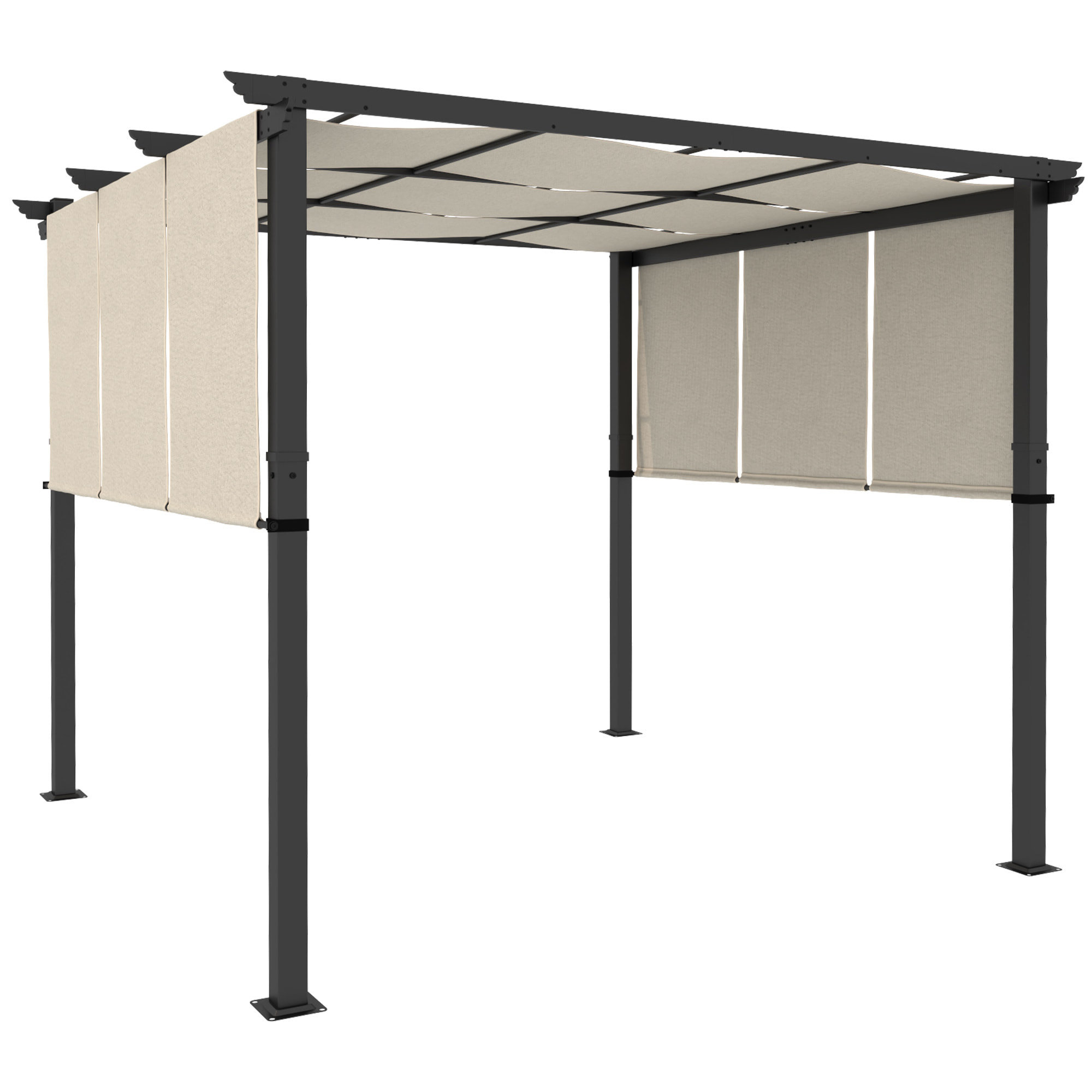 Pergola 3 toiles coulissantes - dim. 2,97L x 2,97l x 2,38H m - acier époxy polyester haute densité beige