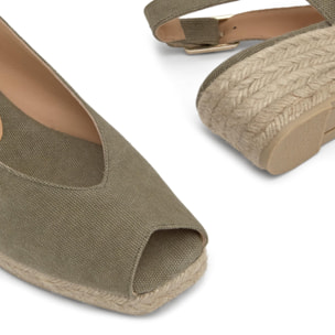 Alpargatas de cuña de mujer destalonadas Diana estilo peep-toe en algodón orgánico lavado