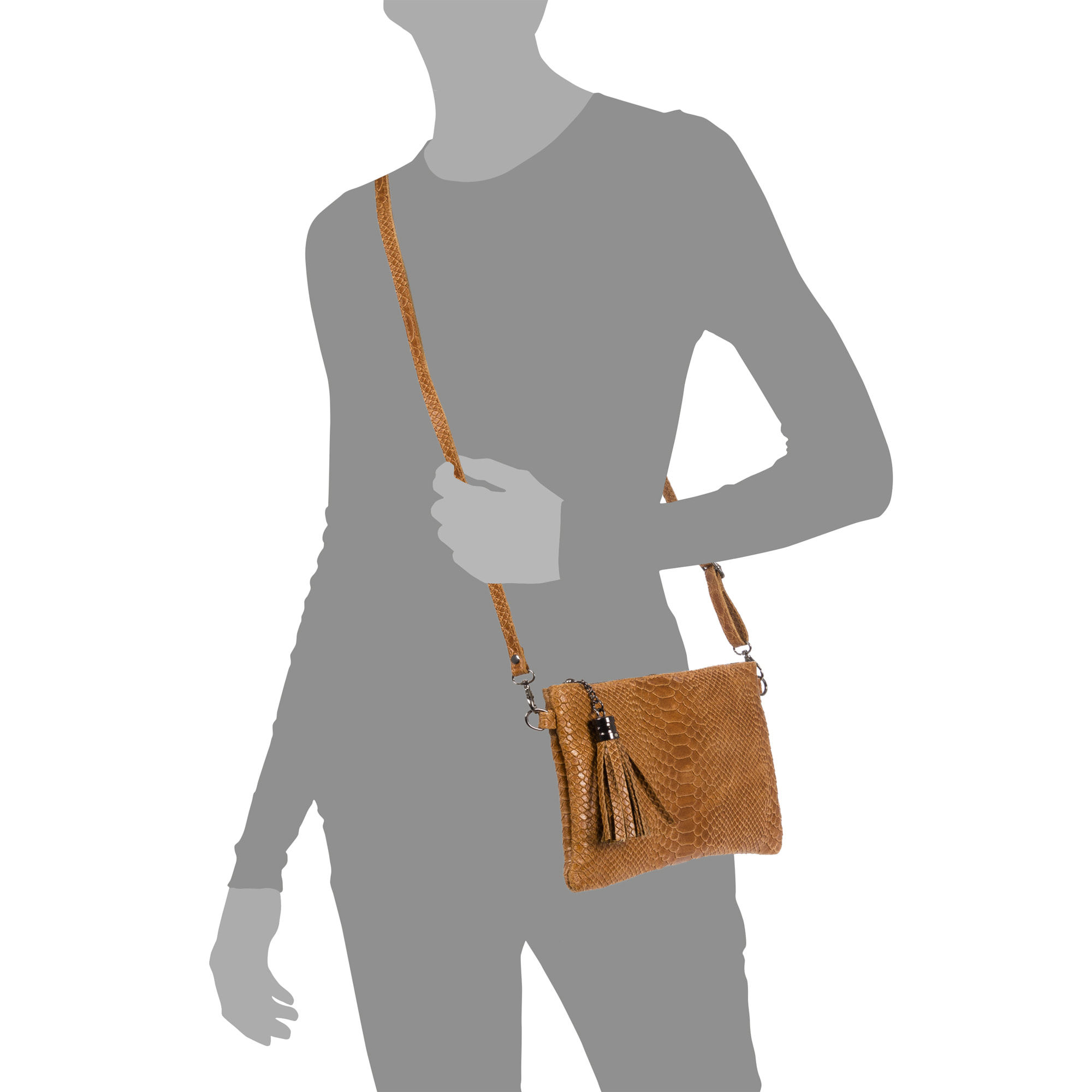 Ermine Bolso bandolera Mujer.Piel auténtica Gamuza Grabado Serpiente