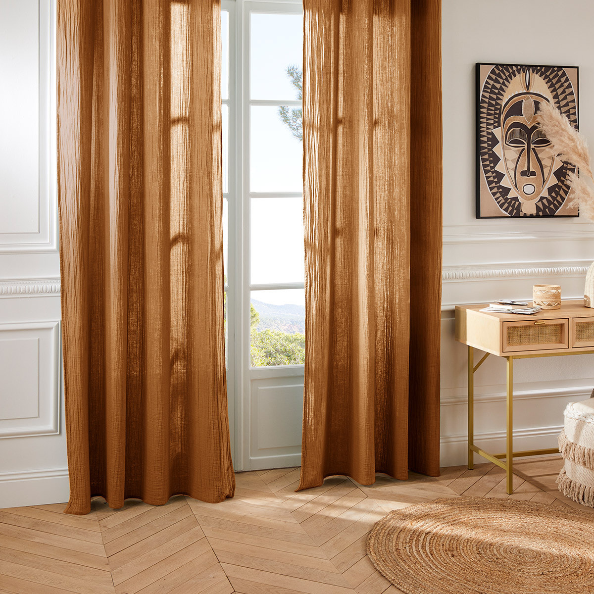Rideau "Jamana" en coton 130x260cm marron cannelle