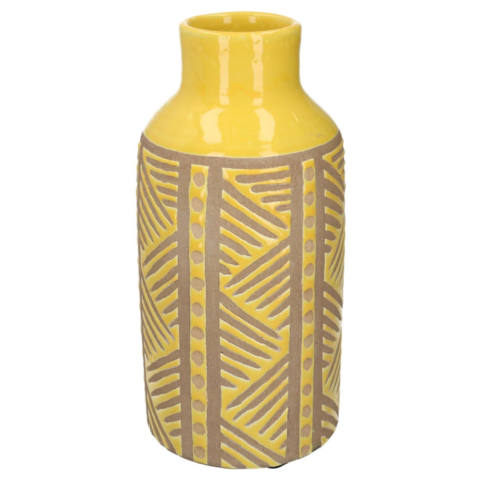 Vaso in ceramica giallo sabbia tondo cmø14h30