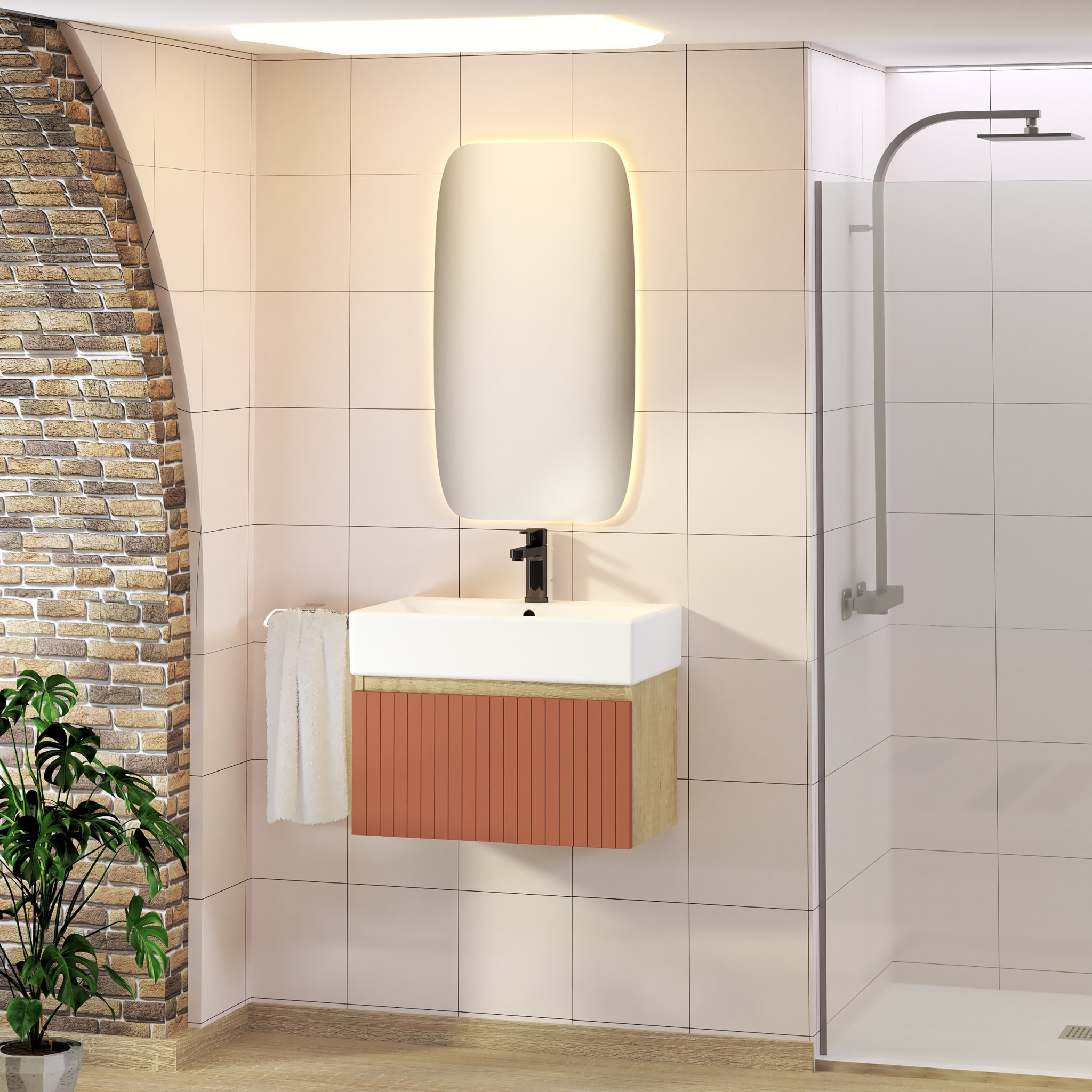 CONJUNTO DE BAÑO ZEL | MUEBLE SUSPENDIDO | 60 CM SCARLATO | UN CAJÓN | LAVABO ENCASTRADO | NO INCLUYE ESPEJO | MUEBLE MONTADO| ALDAY