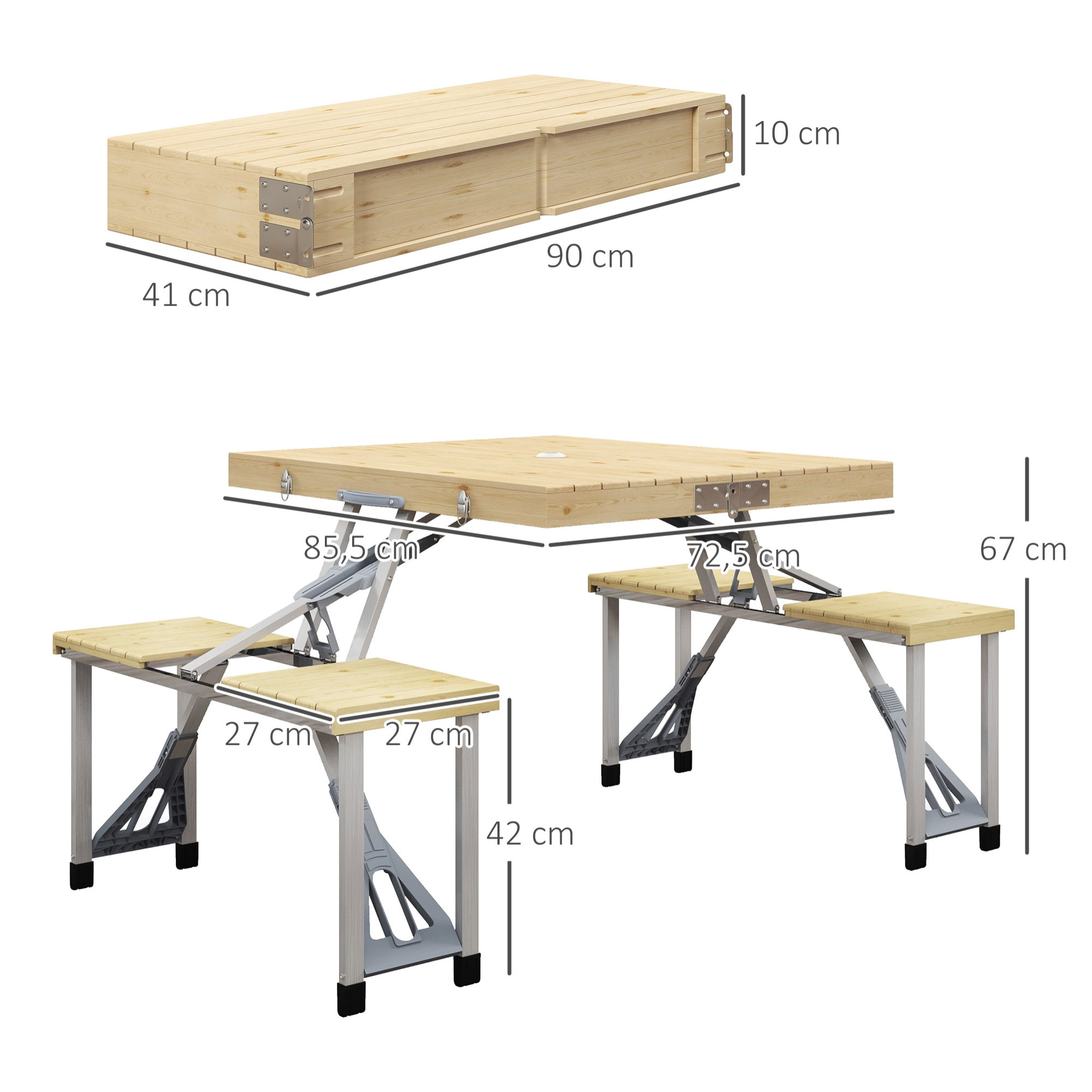 Ensemble table et chaise de camping pliable forme valise alu bois