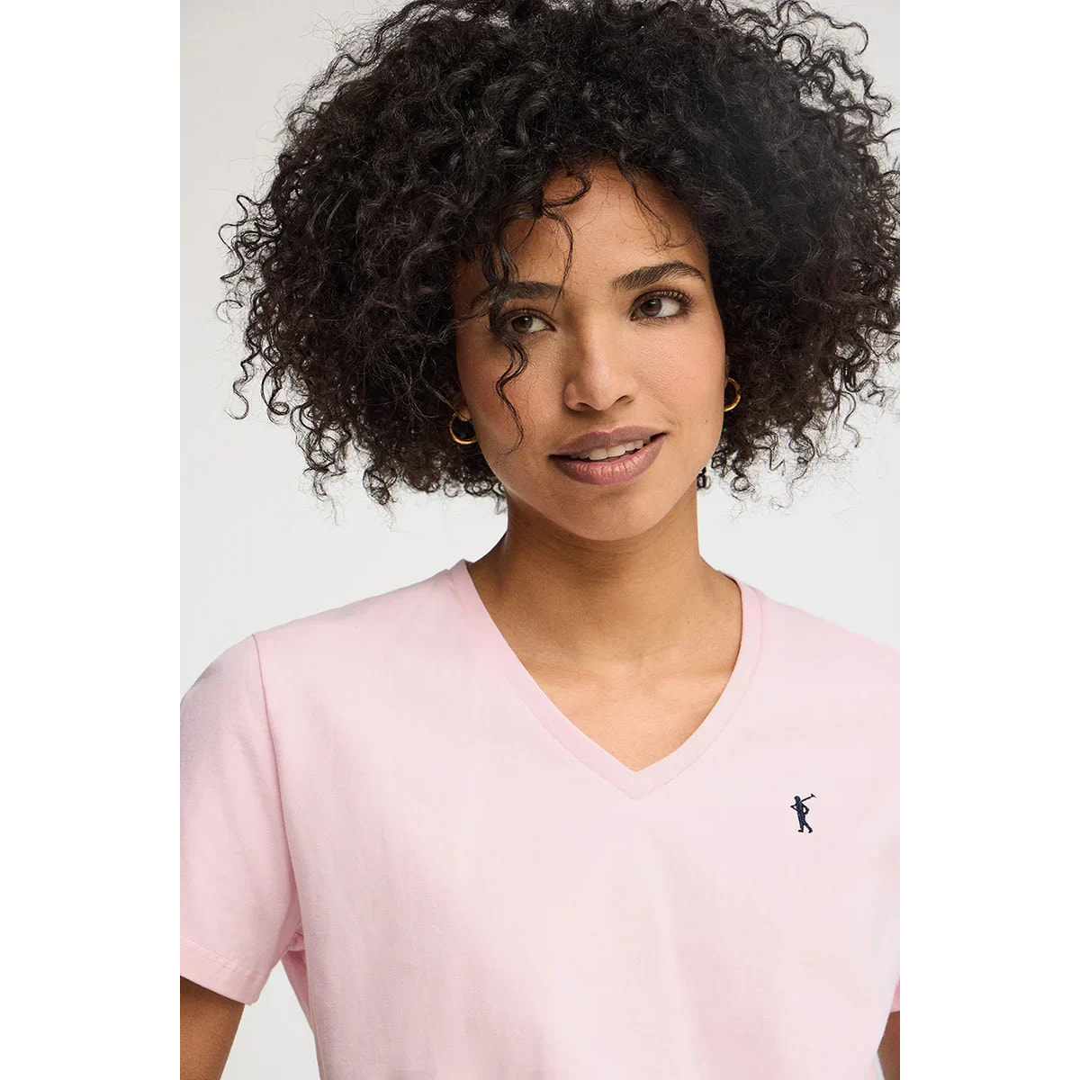 Camiseta rosa de manga corta y cuello pico con bordado Rigby Go