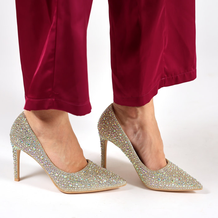 Dècolletè in simil pelle ricoperti di strass