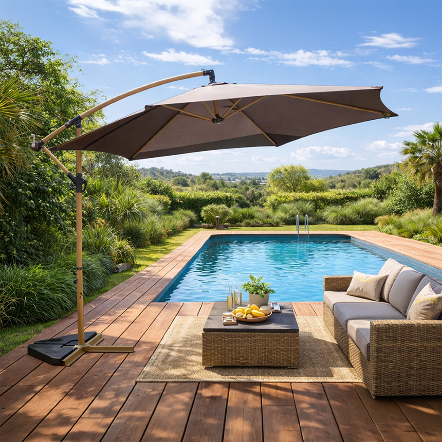 Parasol déporté octogonal  300 cm gris FREY