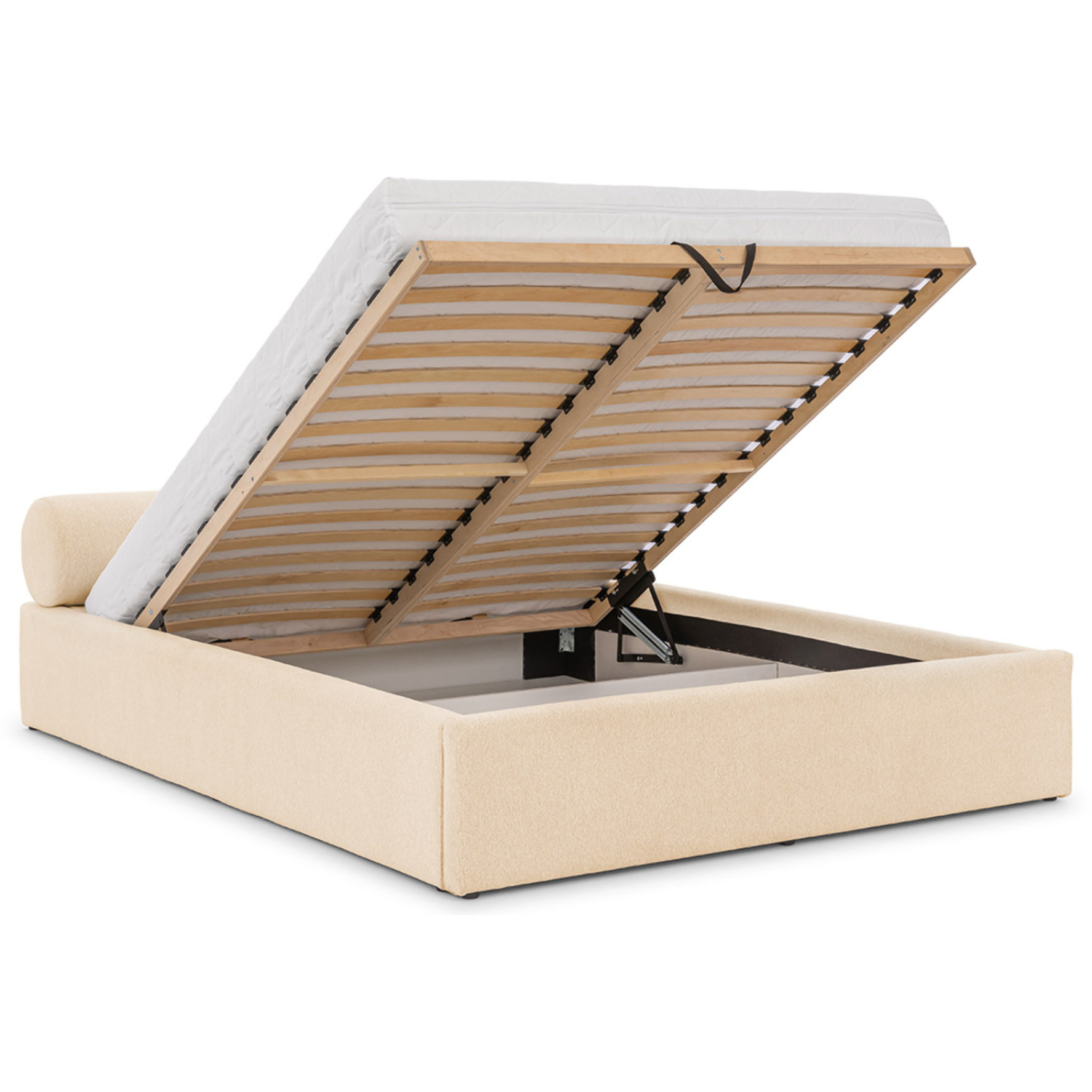 Billy - lit coffre - 160x200 cm - en tissu texturé - sommier inclus - Beige