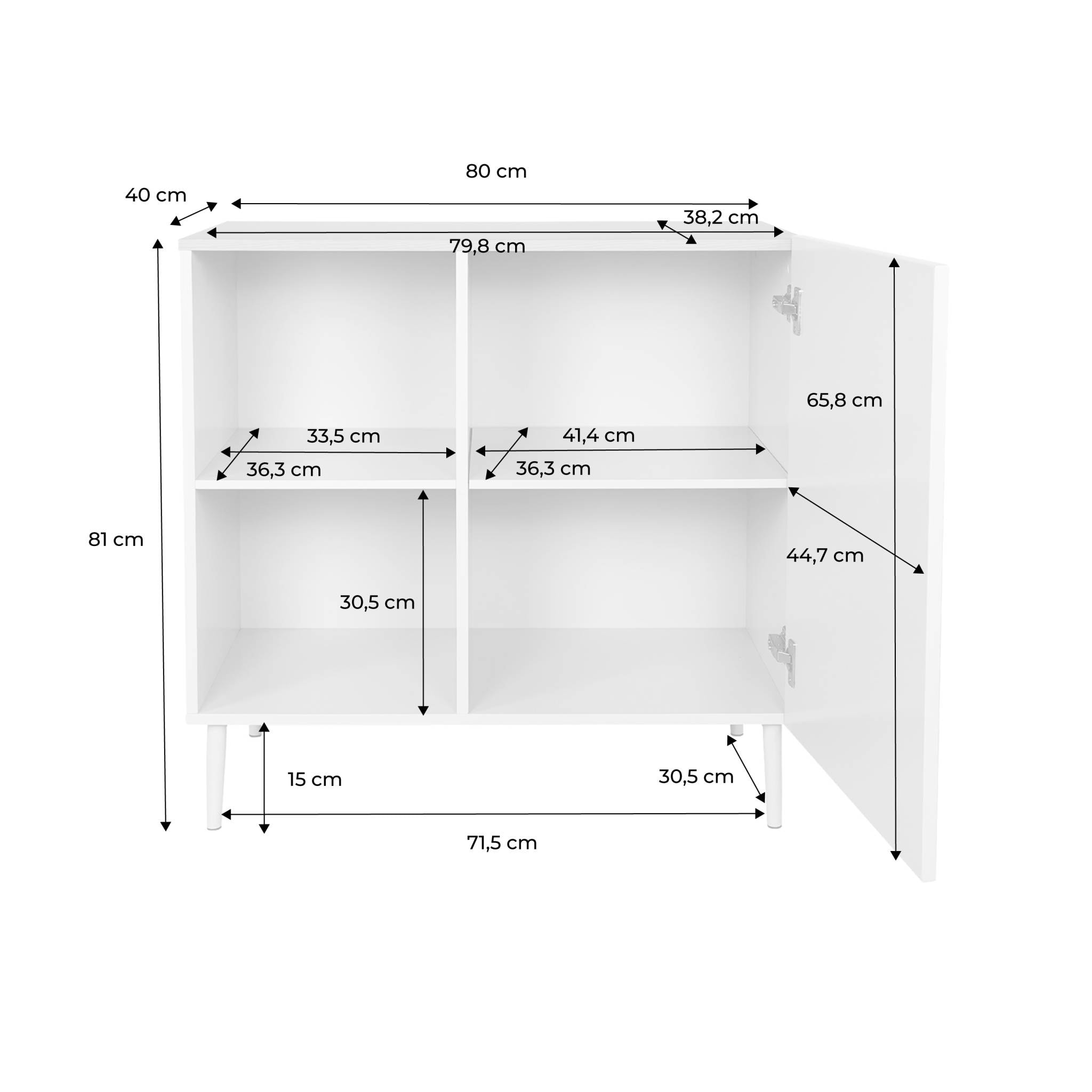 Buffet, meuble de rangement décor bois piétement métal 1 porte 80cm ASHTON