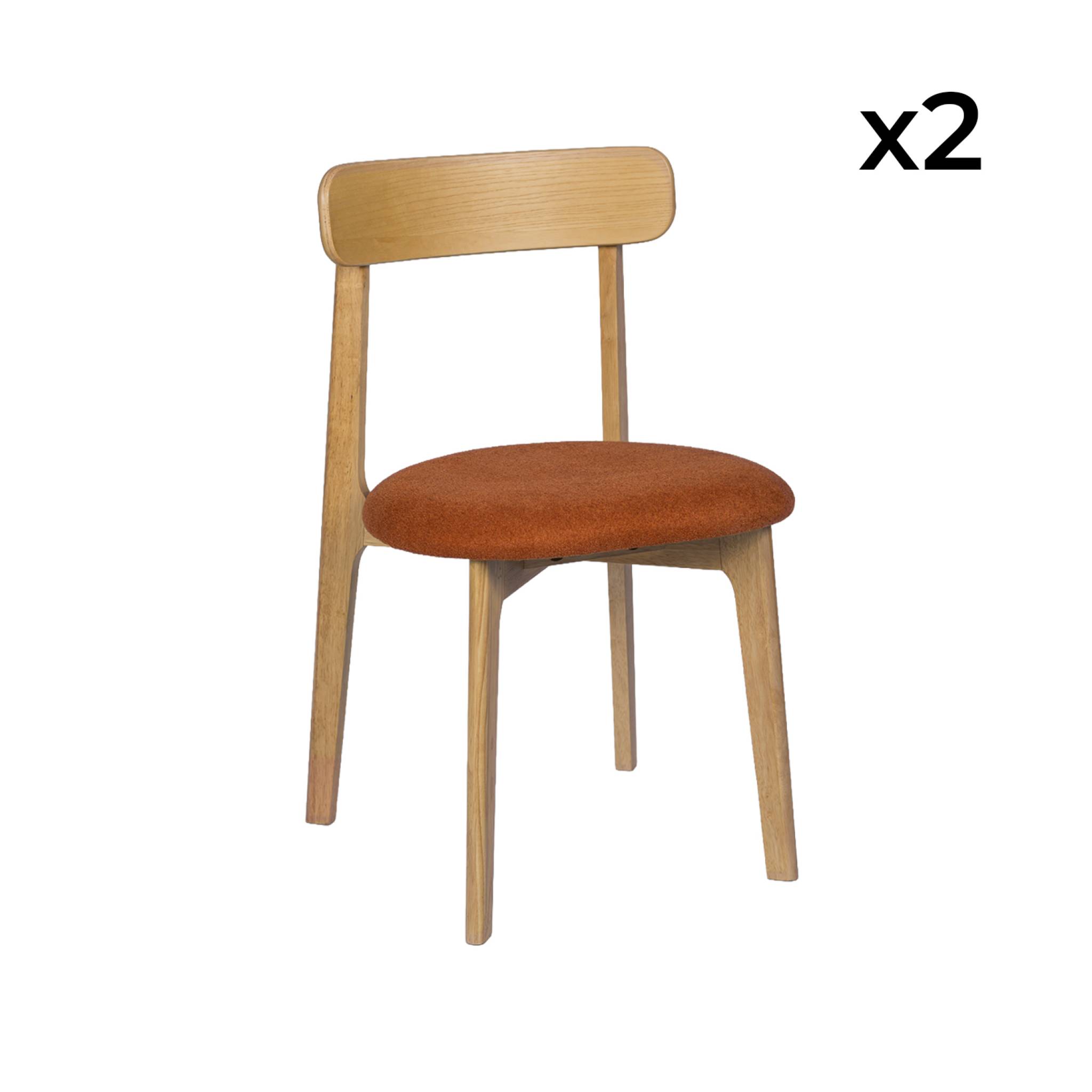Chaise vintage bois d'hévéa teinte naturelle et tissu texturé (lot de 2) VICTOIRE