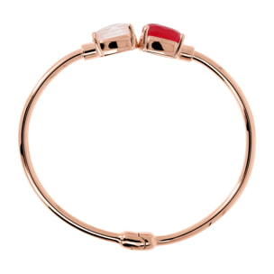 Bracciale Rigido con Pietra Naturale Ovale Quarzo Rosa e Agata Rossa