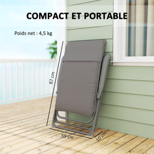 Chaise de camping pliante rembourrée inclinable grand confort gris