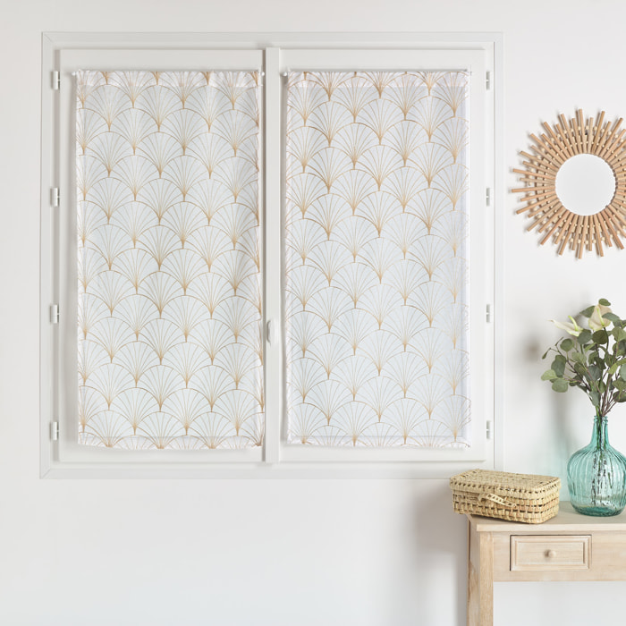 Paire de petits voilages brodés au style art déco - Beige