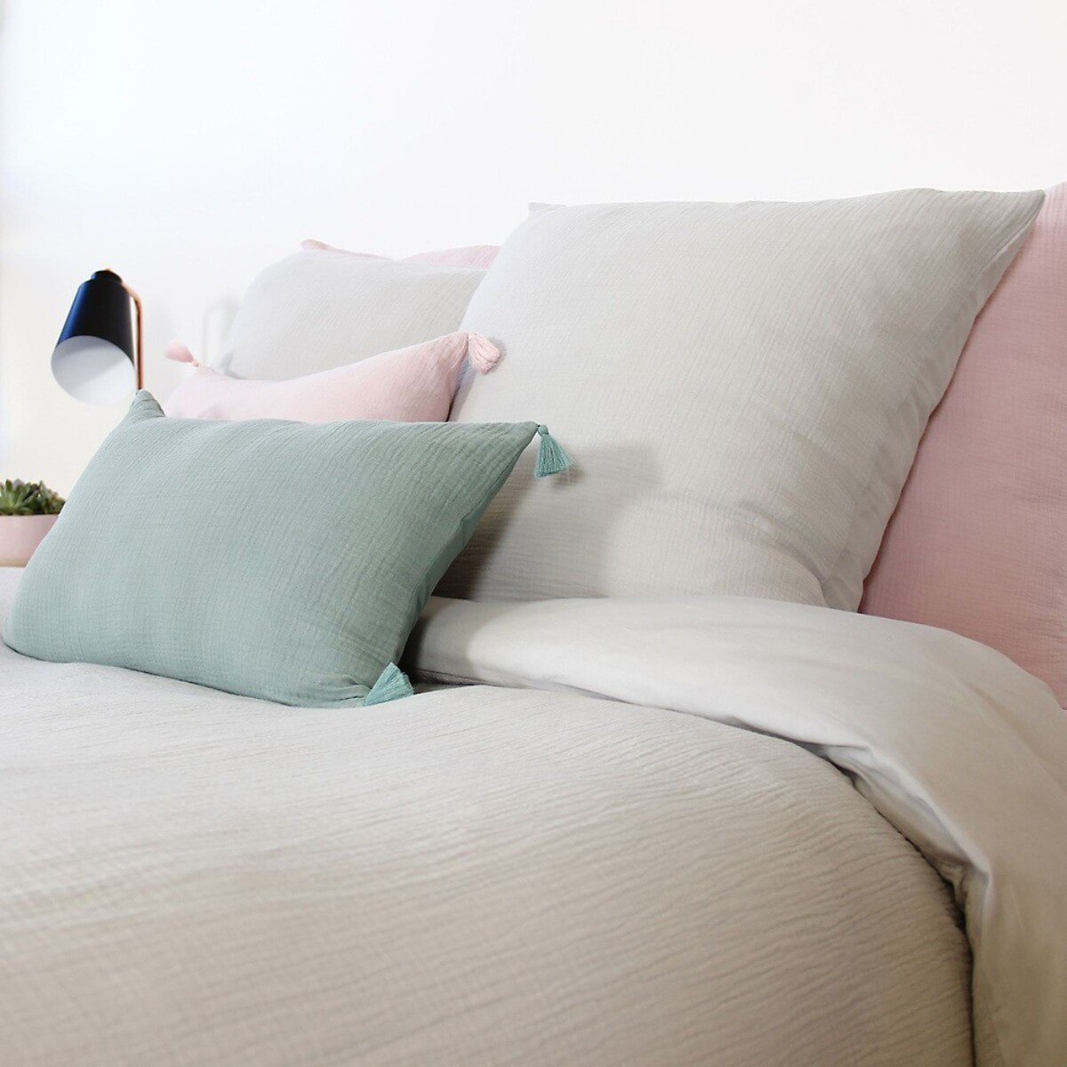 Parure Housse De Couette 100% gaze De Coton Gris