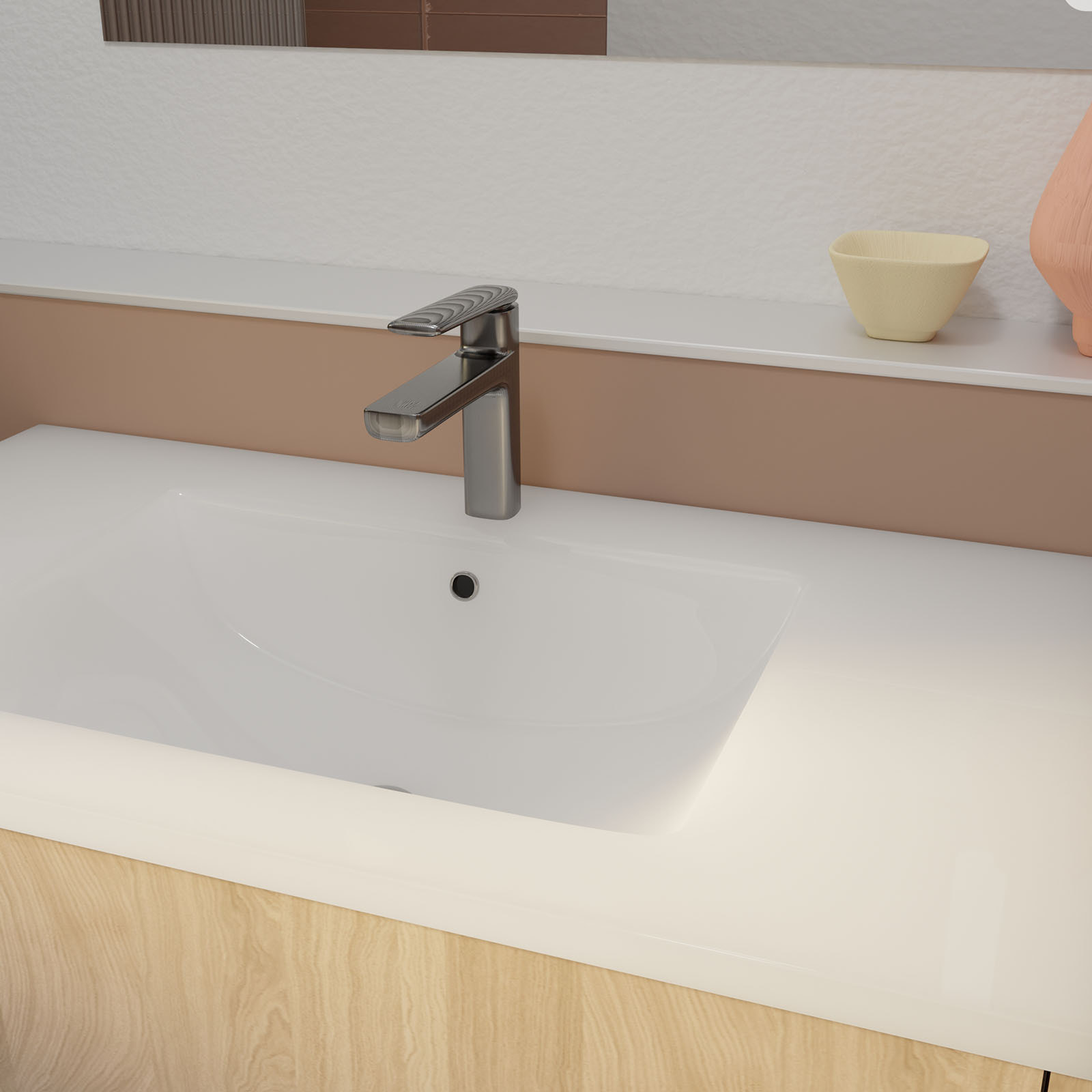 Pack Meuble Salle de Bains 80 cm Chêne Clair, 3 tiroirs avec Vasque Céramique - XENOS