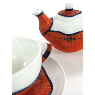 Teiera e tazza con decoro in bambù arancione