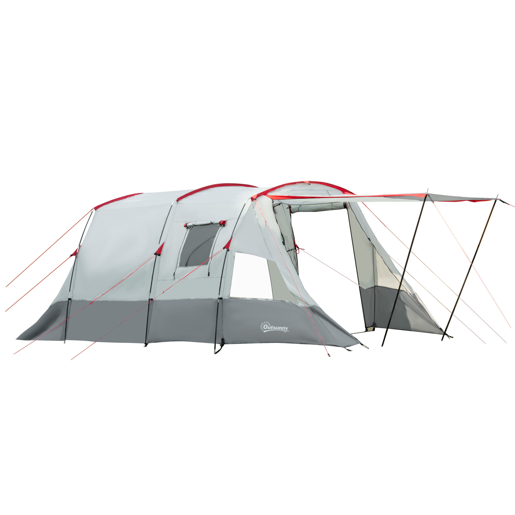 Tente de camping familiale 6-8 personnes - portes, fenêtres, sac de transport - dim. 5,1 x 2,4 x 1,8 cm - gris clair
