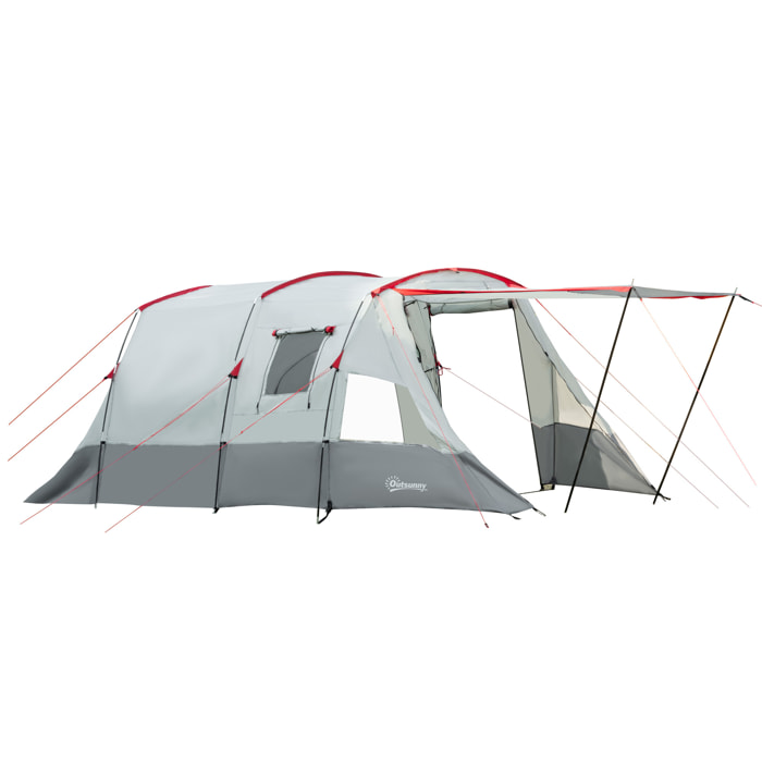 Tente de camping familiale 6-8 personnes - portes, fenêtres, sac de transport - dim. 5,1 x 2,4 x 1,8 cm - gris clair