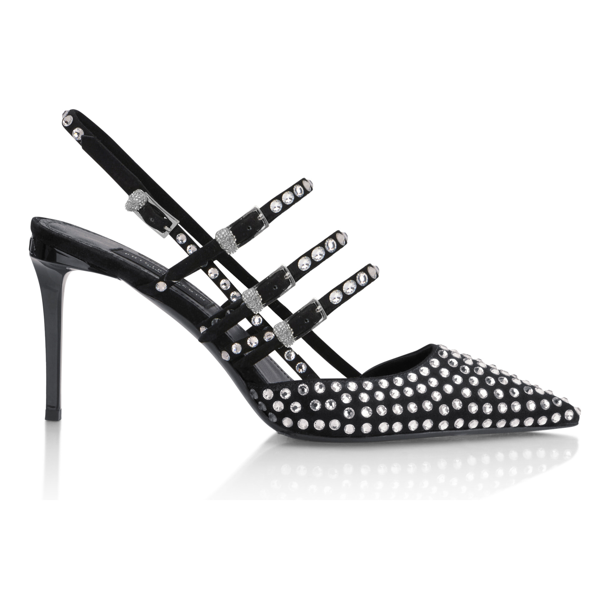 PHILIPP PLEIN Suede Slingbacks Skull Belts 9