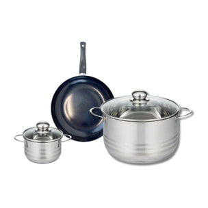 Ensemble de 1 Poêle de cuisson 20 cm et 2 faitouts 12 et 24 cm Elo Prima Brillant