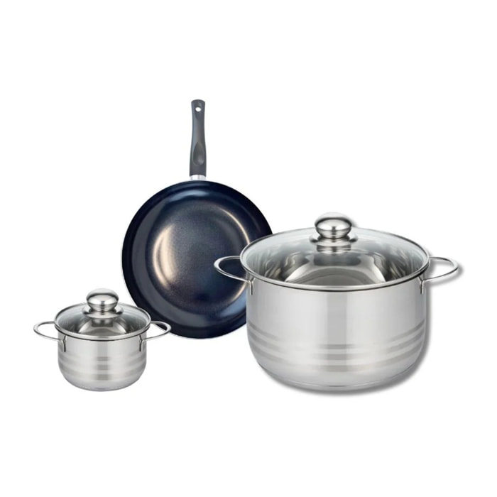 Ensemble de 1 Poêle de cuisson 20 cm et 2 faitouts 12 et 24 cm Elo Prima Brillant