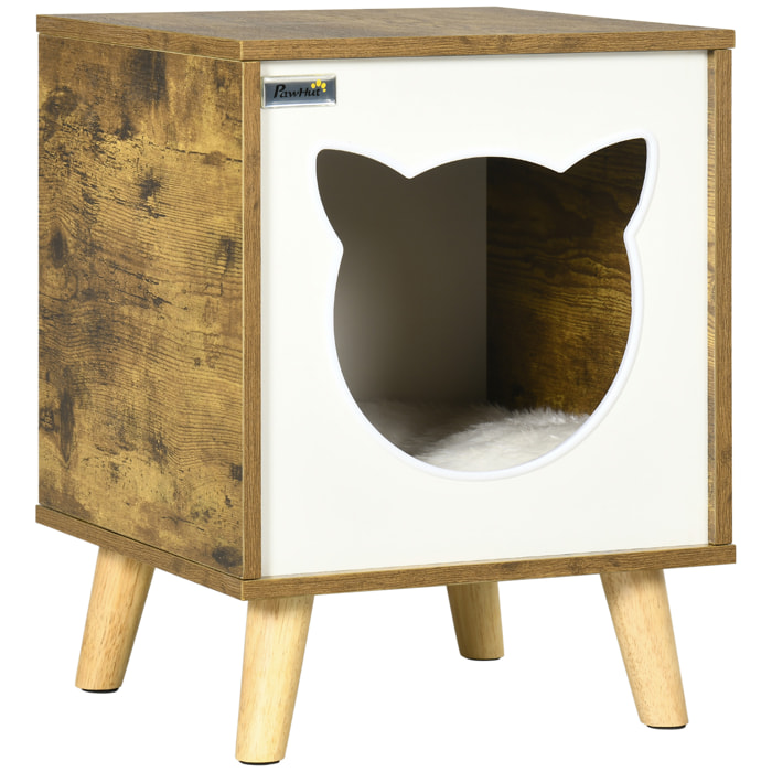 Caseta de Madera para Gatos Casa para Gatos Interior Cuerva de Gatos con Cojín Lavable y Patas Elevadas 34x34x44,5 cm Marrón